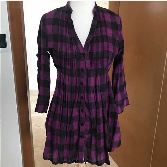 Kimchi Blue Tops - Purple and Black Flannel Top